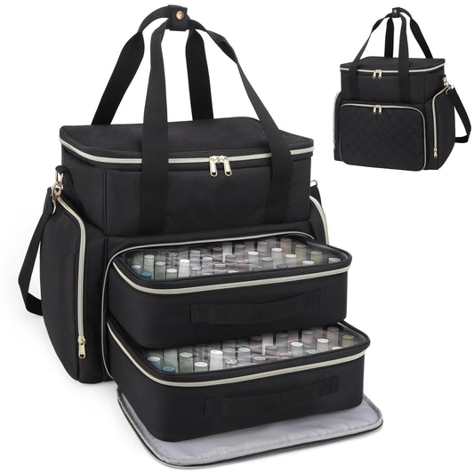 DD DEVILLI Nail Polish Organizer Case - Holds 96 Bottles & Nail Dryer | 2 Removable Pouches | Black