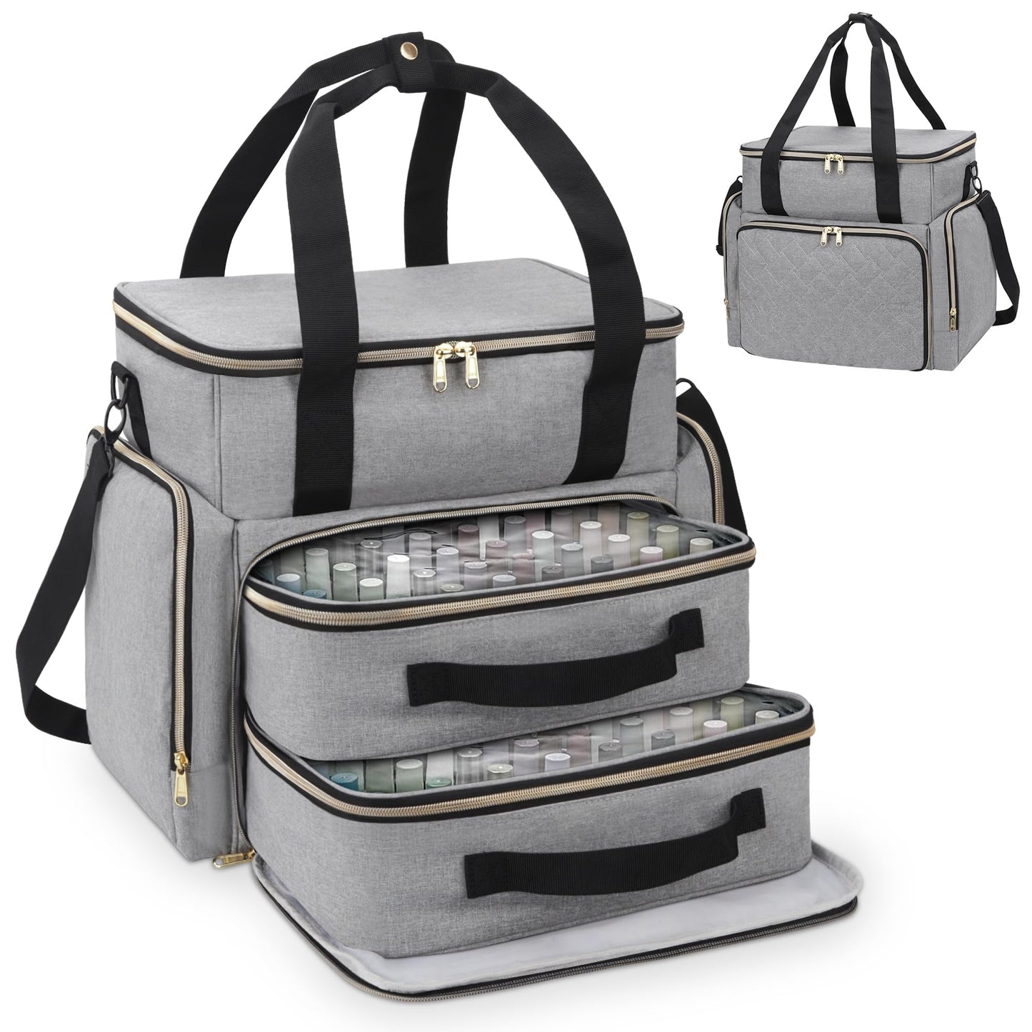 DD DEVILLI Nail Polish Organizer Case — Holds 96 Bottles (15ml) + Nail Dryer, 2 Removable Pouches, Grey
