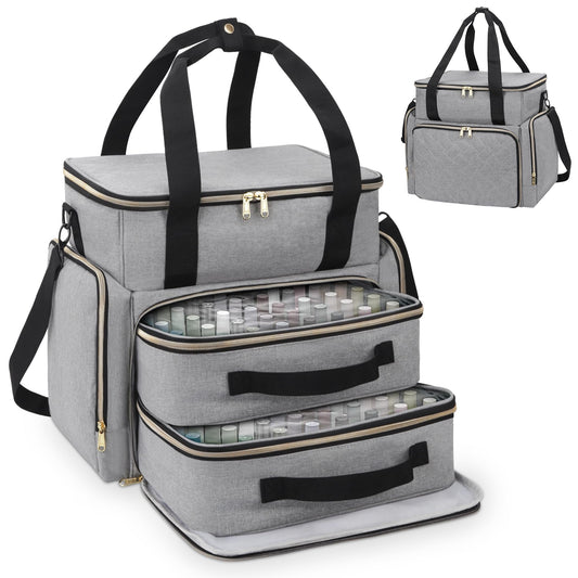 DD DEVILLI Nail Polish Organizer Case — Holds 96 Bottles (15ml) + Nail Dryer, 2 Removable Pouches, Grey