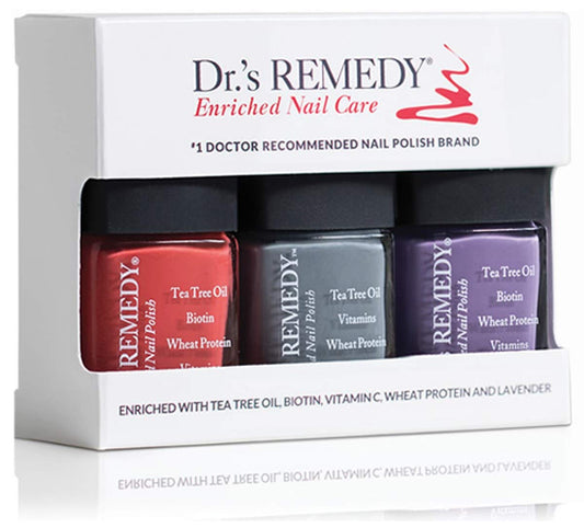 Dr.’s Remedy 3 Pack Nail Polish Kit – All-Natural Enriched Nail Strengtheners (Non-Toxic & Organic) – ALTRUISTIC Auburn / AMITY Amethyst / STABILITY Steel