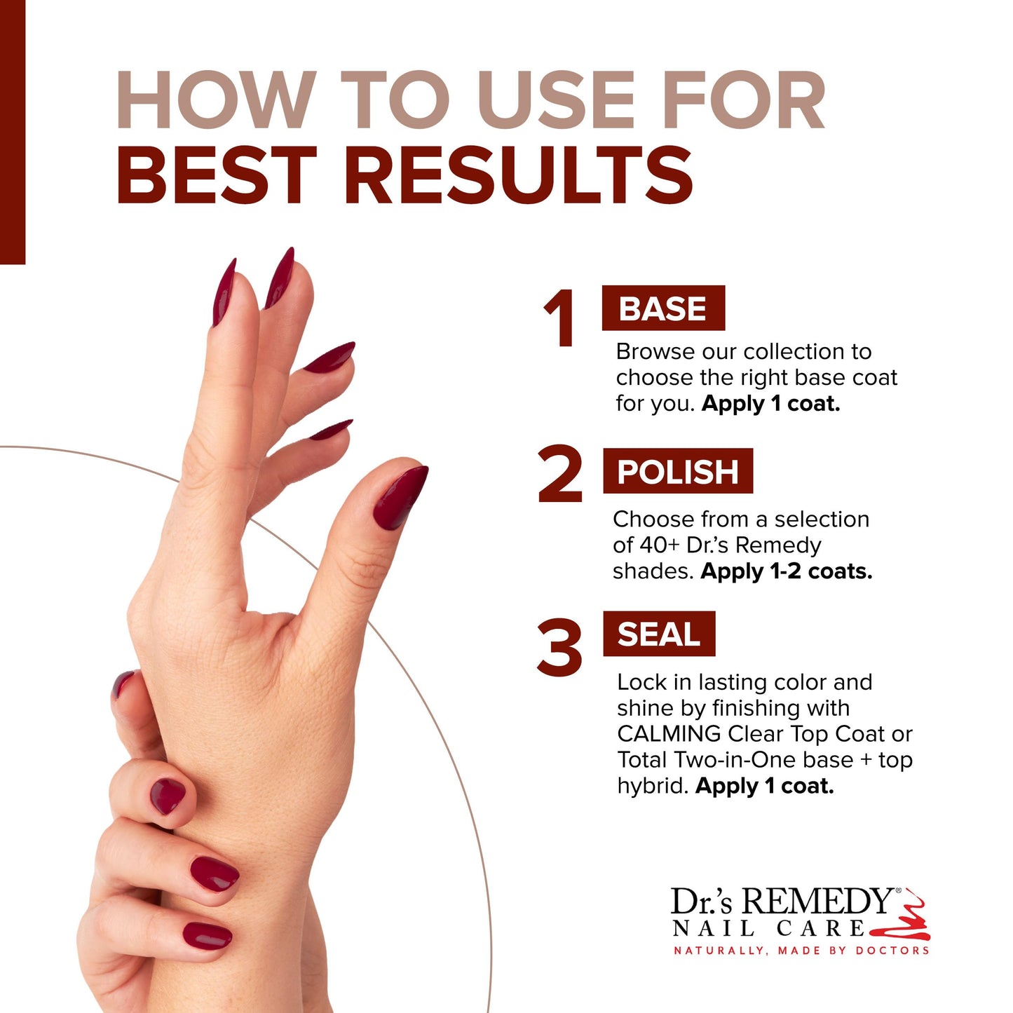Dr.'s Remedy 3 Pack Nail Polish Kit – Non-Toxic, Organic Strengthener (Remedy Red, Balance Brick Red, Total Two-in-One Glaze)