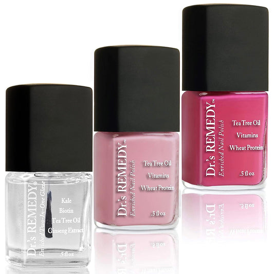 Dr.'s Remedy 3 Pack Nail Polish Kit – Think Positive Trio (Two-in-One Nail Strengthener) in POSITIVE Pink & HOPEFUL Hot Pink