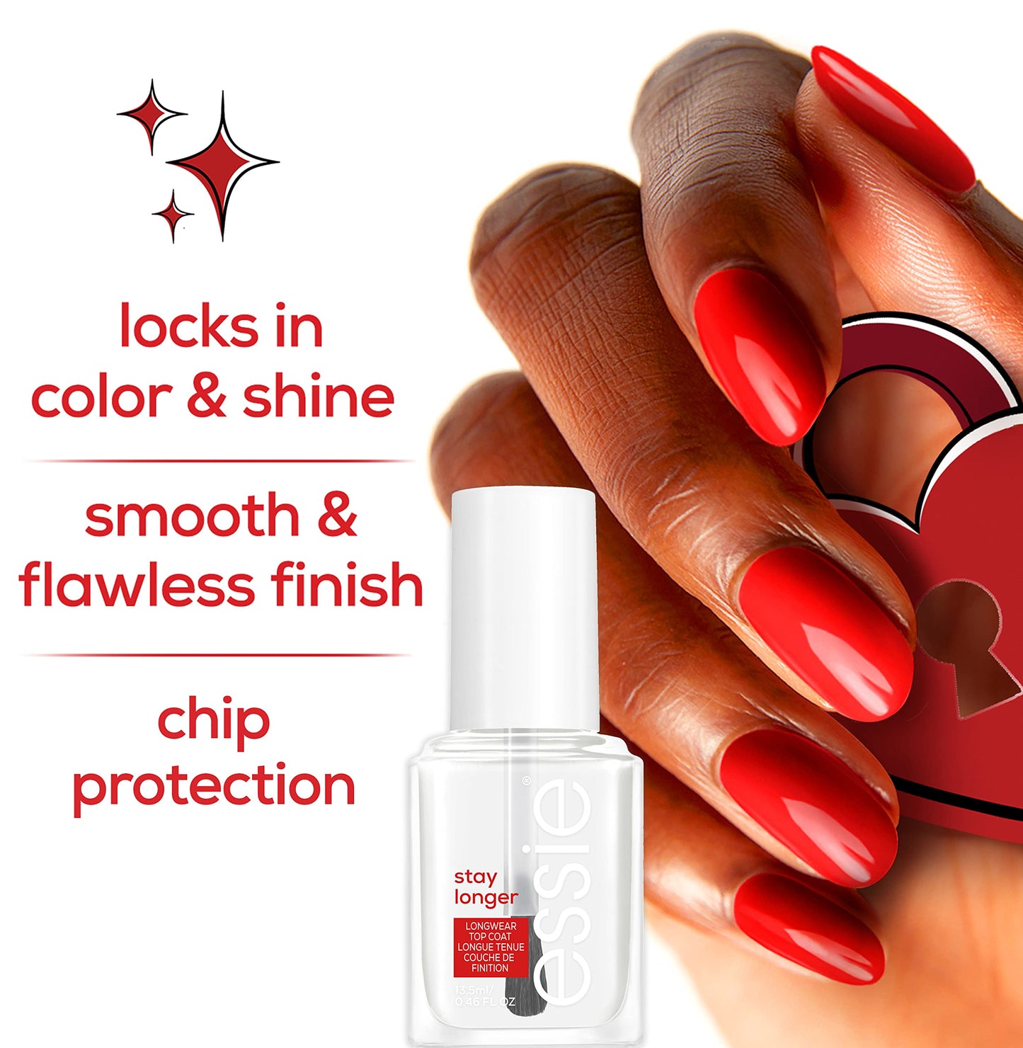 essie Stay Longer Top Coat – 8-Free Vegan, Salon-Quality Longwear, 0.46 fl oz